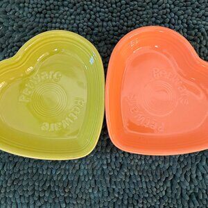 Set of heart-shaped ceramic pet bowls by US maker Fiesta